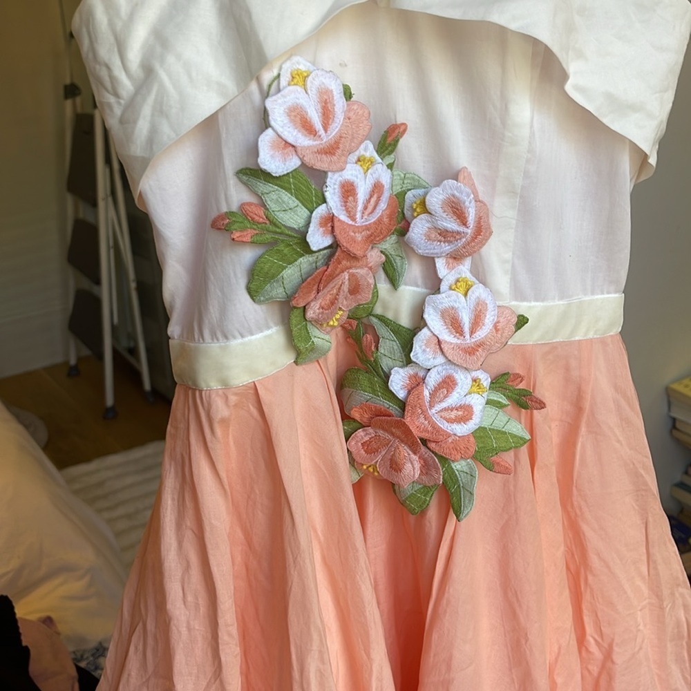 Vintage Betsey Johnson 50s Style Strapless Dress y2k Size 2 4 Prom Pink Peach - Picture 6 of 7